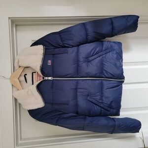 Levi's Navy Blue Puffer Jacket with Faux Fur Collar